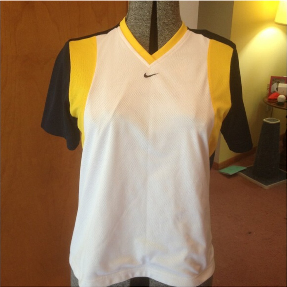 Small Nike Vintage Navy Yellow & White Nike Top Shirt Dri Fit